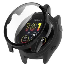 Per Garmin Forerunner 165/165 Music PC + custodia protettiva per orologio integrata con pellicola temperata (nera)