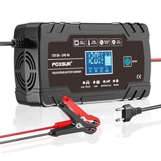 Caricabatteria intelligente per auto/moto FOXSUR 8A 12V 24V, tipo di spina: spina UK (nero)