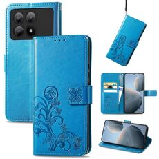 Custodia per telefono in pelle goffrata con chiusura a quattro foglie perXiaomi Redmi K70E (blu)