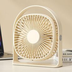 Leggero ventilatore da tavolo con ricarica USB, luce notturna, piccolo ventilatore multifunzionale da esterno per ufficio estivo per studenti (beige)