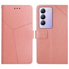 Per vivo Y200e 5G/Y100 5G IDN/V30 Lite 5G India HT01 Custodia in pelle con motivo a Y (rosa)