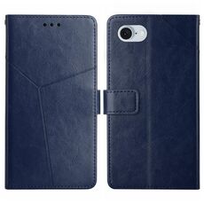 Per iPhone SE 2024 HT01 Custodia per cellulare in pelle con motivo a Y (blu)
