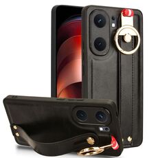 Custodia per telefono posteriore in pelle con cinturino per vivo iQOO Neo9 Pro (nera)
