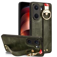 Custodia per cellulare con retro in pelle e cinturino per vivo iQOO Neo9 Pro (verde)