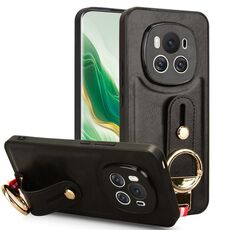 Custodia per telefono posteriore in pelle con cinturino per Honor Magic6 (nera)