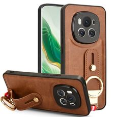 Custodia per telefono posteriore in pelle con cinturino per Honor Magic6 (marrone)