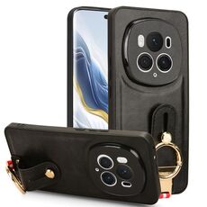 Custodia per telefono posteriore in pelle con cinturino per Honor Magic6 Pro (nera)