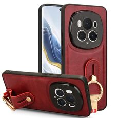 Custodia per telefono posteriore in pelle con cinturino per Honor Magic6 Pro (rossa)
