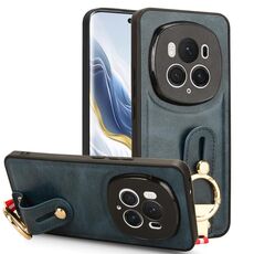 Custodia per telefono posteriore in pelle con cinturino per Honor Magic6 Pro (blu)