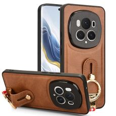 Custodia per telefono posteriore in pelle con cinturino per Honor Magic6 Pro (marrone)