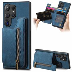 Custodia per telefono posteriore con cerniera in pelle retrò per Samsung Galaxy S24 Ultra 5G (blu)