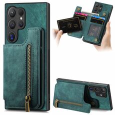 Custodia per telefono posteriore con cerniera in pelle retrò per Samsung Galaxy S24 Ultra 5G (verde)