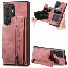 Custodia per telefono posteriore con cerniera in pelle retrò per Samsung Galaxy S24 Ultra 5G (rosa)