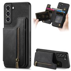 Custodia per telefono posteriore con cerniera in pelle retrò per Samsung Galaxy S23+ 5G (nera)