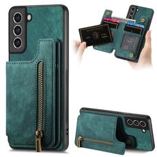 Custodia per telefono posteriore con cerniera in pelle retrò per Samsung Galaxy S23+ 5G (verde)