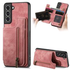 Custodia per telefono posteriore con cerniera in pelle retrò per Samsung Galaxy S23+ 5G (rosa)