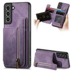Custodia per telefono posteriore con cerniera in pelle retrò per Samsung Galaxy S23+ 5G (viola)