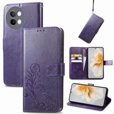 Custodia per telefono in pelle goffrata con chiusura a quattro foglie per vivo S18E (viola)