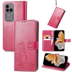 Custodia per telefono in pelle goffrata con chiusura a quattro foglie per vivo S18 Pro (magenta)