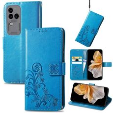 Custodia per telefono in pelle goffrata con chiusura a quattro foglie per vivo S18 Pro (blu)