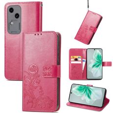 Custodia per telefono in pelle goffrata con chiusura a quattro foglie per vivo S18 (magenta)