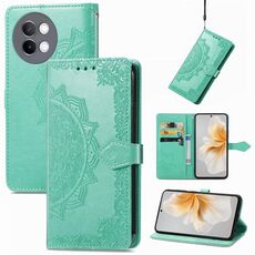 Custodia per telefono in pelle goffrata con fiori mandala per vivo S18 Pro (verde)