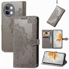 Custodia per telefono in pelle con motivo floreale in rilievo Mandala per vivo S18 Pro (grigio)