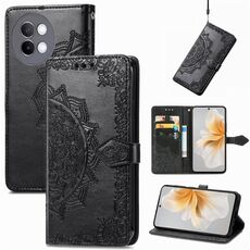 Custodia per telefono in pelle goffrata con fiori mandala per vivo S18 (nera)