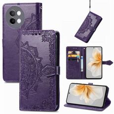 Custodia per telefono in pelle con motivo floreale in rilievo per vivo S18 (viola)