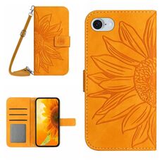 Per iPhone SE 2024 Custodia per cellulare in pelle con motivo Sun Flower goffrato Skin Feel con cordino (giallo)