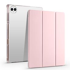 Per vivo Pad3 Pro Custodia tablet in pelle Smart TPU trasparente 3 pieghevole con slot per penna (rosa)