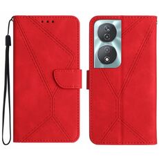 Custodia per telefono in pelle goffrata con cuciture intelligenti per Honor 90 (rossa)