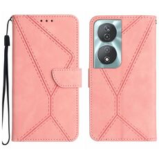 Custodia per telefono in pelle goffrata con cuciture intelligenti per Honor 90 (rosa)