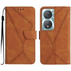 Custodia per telefono in pelle goffrata con cuciture intelligenti per Honor 90 (marrone)
