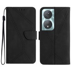 Custodia per telefono in pelle goffrata con cuciture intelligenti per Honor 90 (nera)
