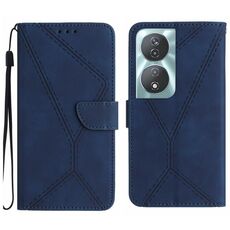 Custodia per telefono in pelle goffrata con cuciture intelligenti per Honor 90 (blu)