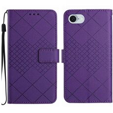 Custodia per telefono in pelle con struttura a griglia rombica per iPhone SE 2024 (viola)