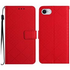 Custodia per telefono in pelle con struttura a griglia rombica per iPhone SE 2024 (rossa)