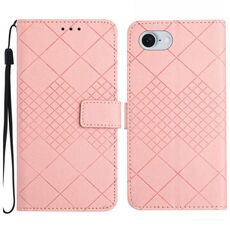 Custodia per telefono in pelle con struttura a griglia rombica per iPhone SE 2024 (rosa)