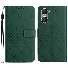 Custodia per telefono in pelle con struttura a griglia rombica per vivo Y03 4G (verde)