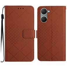 Custodia per telefono in pelle con struttura a griglia rombica per vivo Y03 4G (marrone)