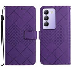 Per vivo Y200e 5G/Y100 5G IDN/V30 Lite 5G India Custodia per telefono in pelle con struttura a griglia rombica (viola)