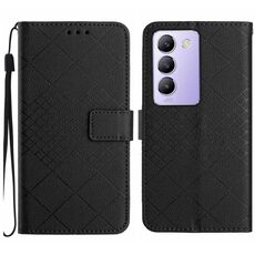 Per vivo Y200e 5G/Y100 5G IDN/V30 Lite 5G India Custodia per telefono in pelle con struttura a griglia rombica (nero)