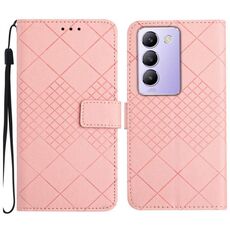 Per vivo Y200e 5G/Y100 5G IDN/V30 Lite 5G India Custodia per telefono in pelle con struttura a griglia rombica (rosa)