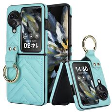 Per OPPO Find N3 Flip Custodia per telefono con supporto ad anello in TPU ibrido PU a forma di V (verde)