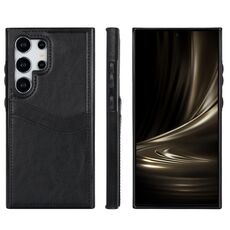 Custodia per telefono con slot per schede in pelle Litchi per Samsung Galaxy S24 Ultra 5G (nera)