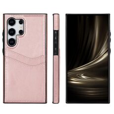 Custodia per telefono con slot per schede in pelle Litchi per Samsung Galaxy S24 Ultra 5G (oro rosa)