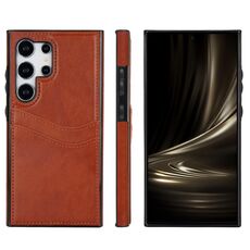 Custodia per telefono con slot per schede in pelle Litchi per Samsung Galaxy S24 Ultra 5G (marrone)