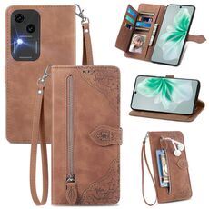 Custodia per telefono in pelle con cerniera fiore in rilievo per vivo S18 (marrone)