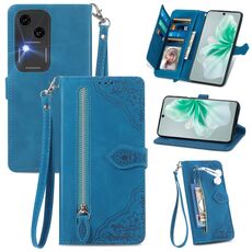 Custodia per telefono in pelle con cerniera fiore in rilievo per vivo S18 (blu)